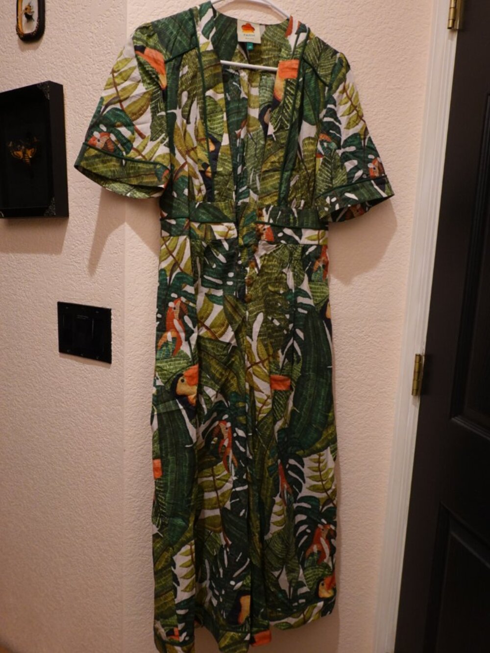 Farm Rio Vibrant Toucan Tropical Print Jumpsuit (Size XS)